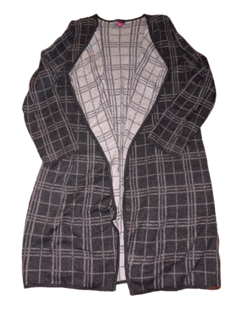 Vince Camuto gray Plaid Open-Front Long Cardigan Jacket size L